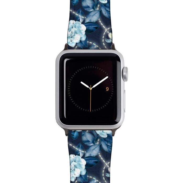 Watch 42mm / 44mm Strap PU leather Midnight Sparkles - fireflies and flowers by Micklyn Le Feuvre