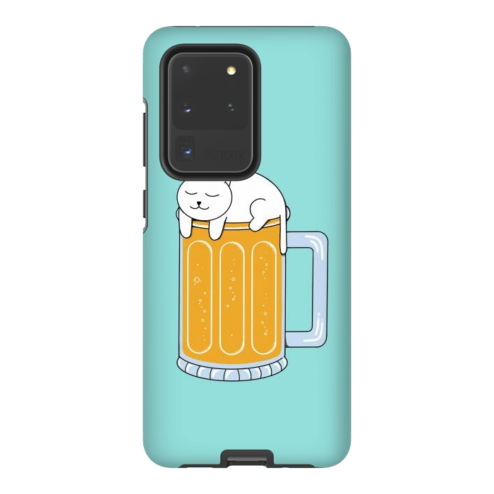 Galaxy S20 Ultra StrongFit Cat Beer Green by Coffee Man
