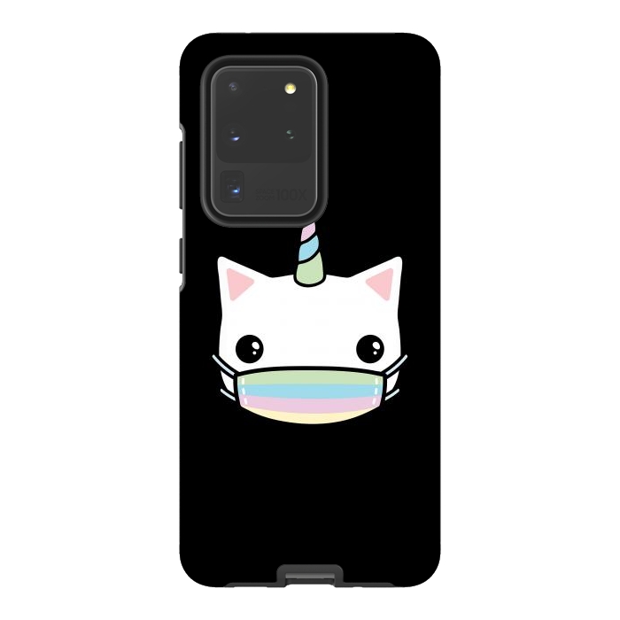 Galaxy S20 Ultra StrongFit Rainbow face mask cat by Laura Nagel