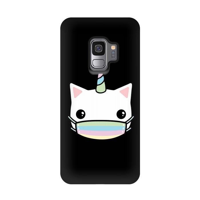 Galaxy S9 StrongFit Rainbow face mask cat by Laura Nagel