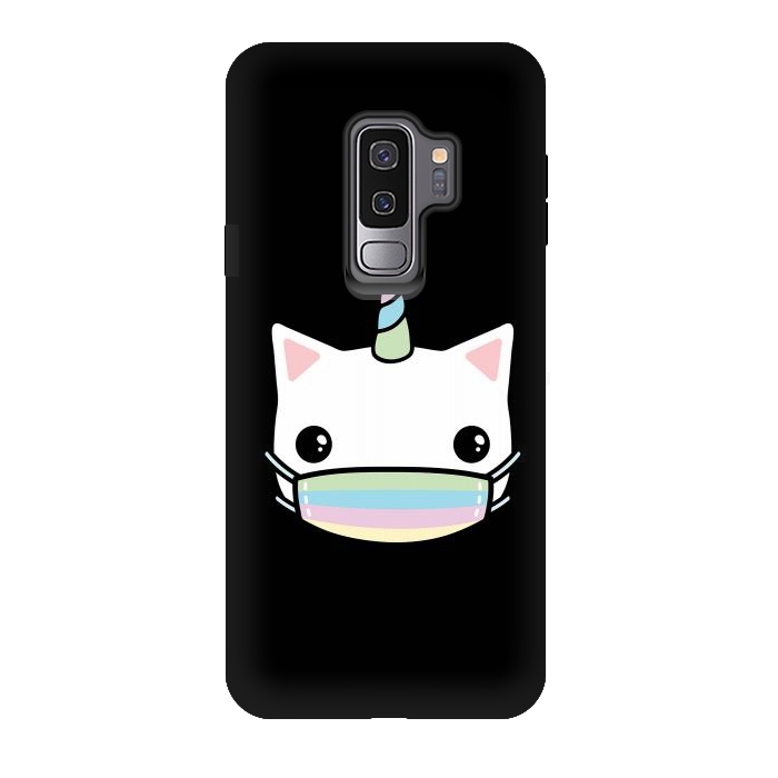 Galaxy S9 plus StrongFit Rainbow face mask cat by Laura Nagel