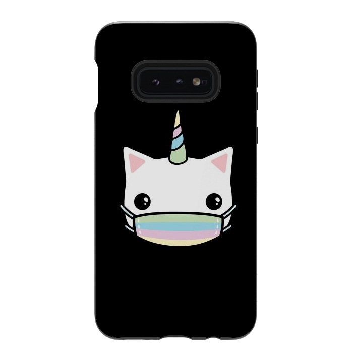 Galaxy S10e StrongFit Rainbow face mask cat by Laura Nagel