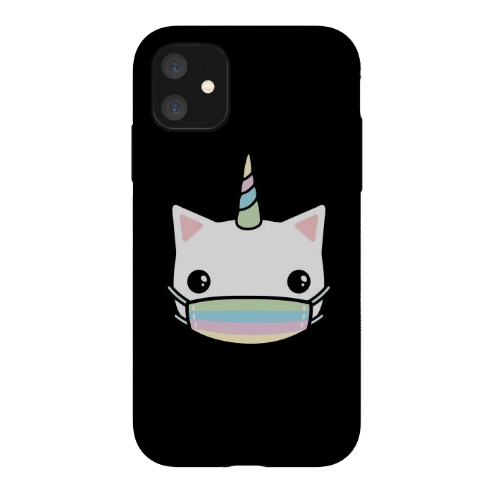 iPhone 11 StrongFit Rainbow face mask cat by Laura Nagel