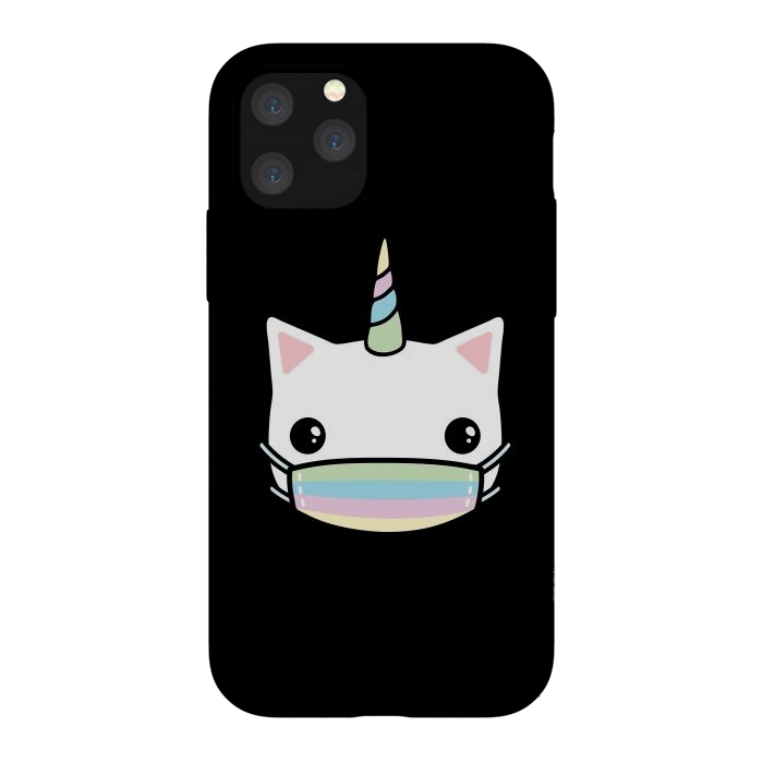 iPhone 11 Pro StrongFit Rainbow face mask cat by Laura Nagel