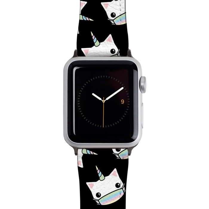 Watch 38mm / 40mm Strap PU leather Rainbow face mask cat by Laura Nagel
