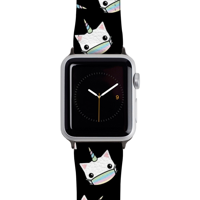 Watch 42mm / 44mm Strap PU leather Rainbow face mask cat by Laura Nagel
