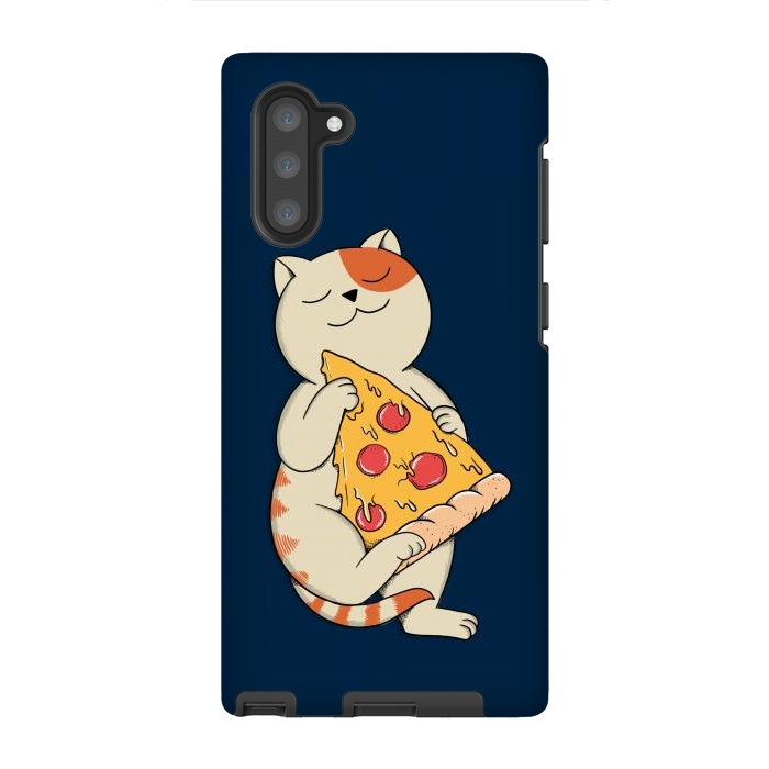 Galaxy Note 10 StrongFit Cat and Pizza Blue by Coffee Man