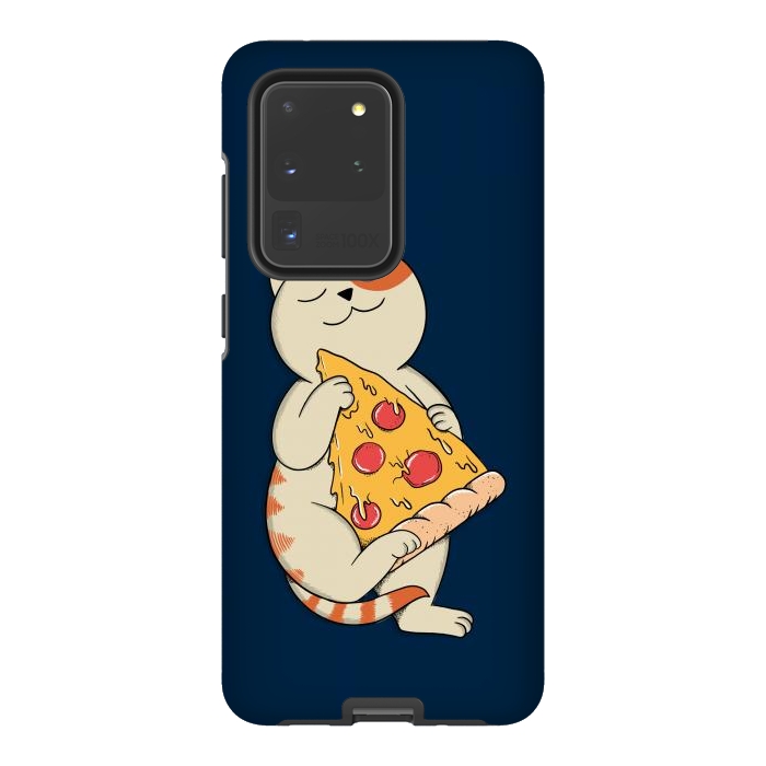 Galaxy S20 Ultra StrongFit Cat and Pizza Blue by Coffee Man