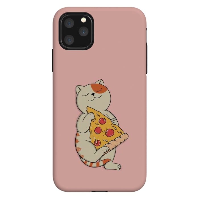 iPhone 11 Pro Max StrongFit Cat and Pizza Pink by Coffee Man