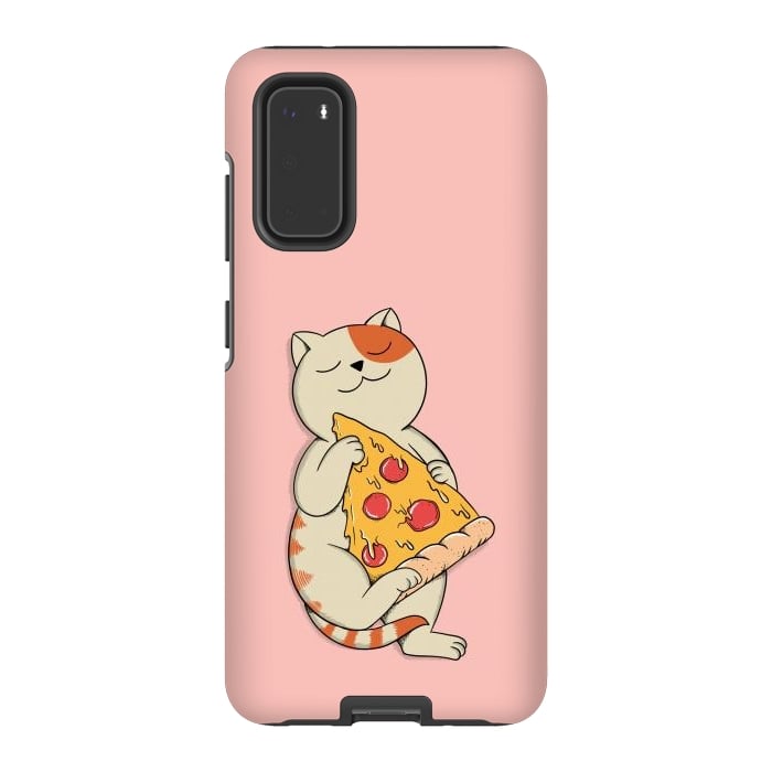 Galaxy S20 StrongFit Cat and Pizza Pink by Coffee Man