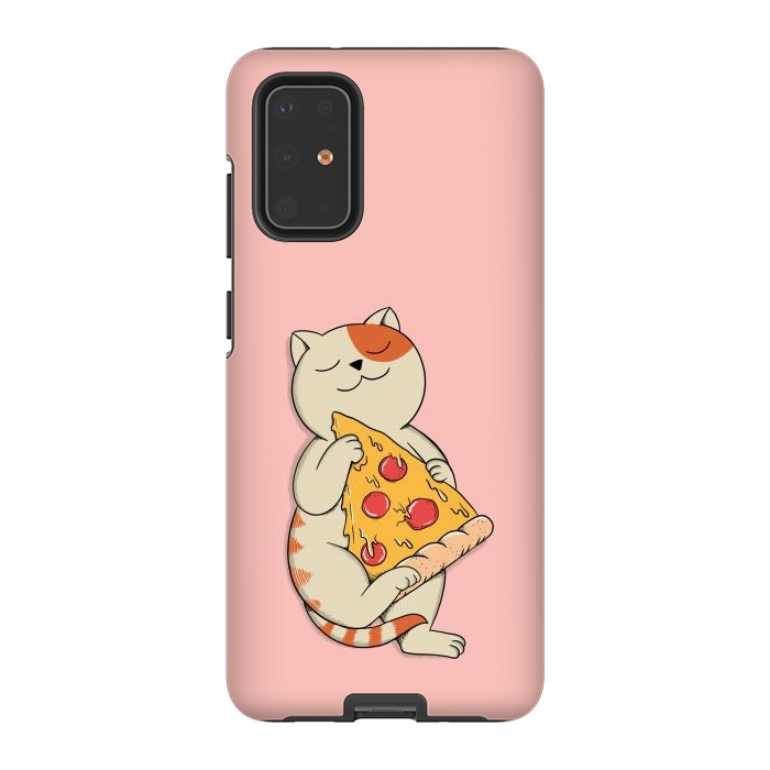 Galaxy S20 Plus StrongFit Cat and Pizza Pink by Coffee Man