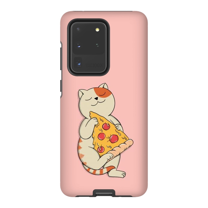 Galaxy S20 Ultra StrongFit Cat and Pizza Pink by Coffee Man