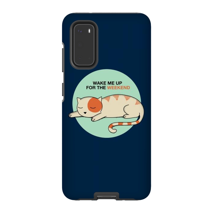 Galaxy S20 StrongFit Cat wake me up blue by Coffee Man