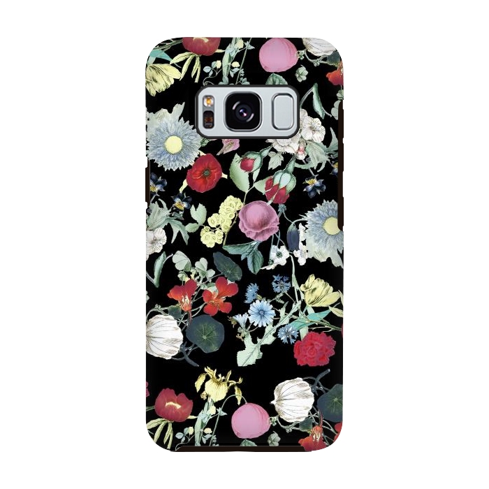 Galaxy S8 StrongFit Elegant botanical flowers on black background by Oana 