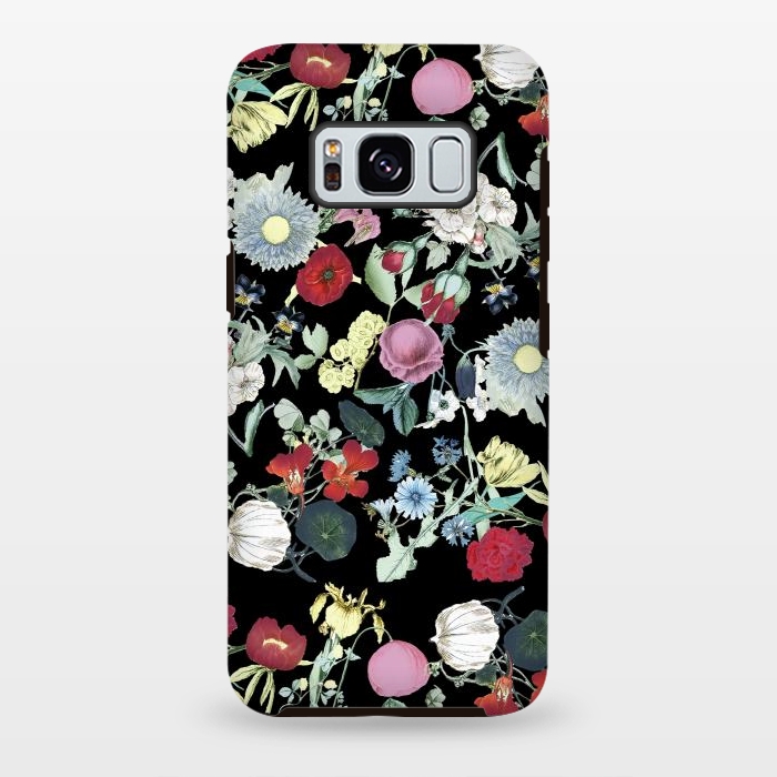 Galaxy S8 plus StrongFit Elegant botanical flowers on black background by Oana 