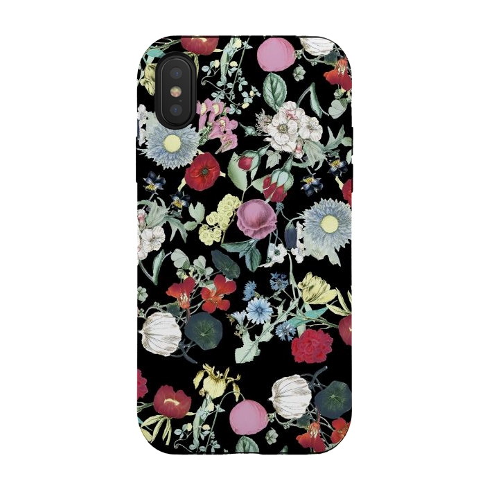 iPhone Xs / X StrongFit Elegant botanical flowers on black background by Oana 