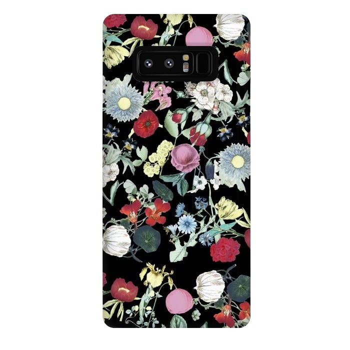 Galaxy Note 8 StrongFit Elegant botanical flowers on black background by Oana 