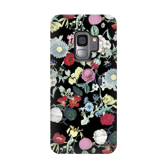 Galaxy S9 StrongFit Elegant botanical flowers on black background by Oana 