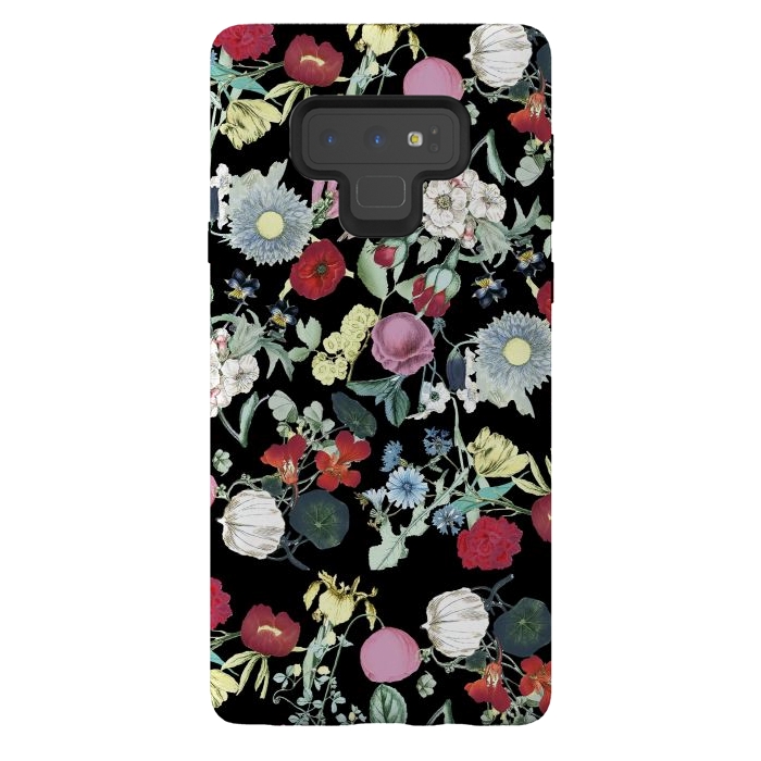 Galaxy Note 9 StrongFit Elegant botanical flowers on black background by Oana 