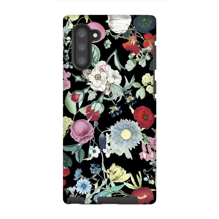 Galaxy Note 10 StrongFit Elegant botanical flowers on black background by Oana 