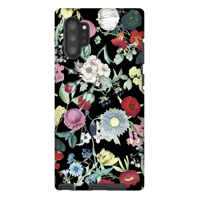 Galaxy Note 10 plus StrongFit Elegant botanical flowers on black background by Oana 