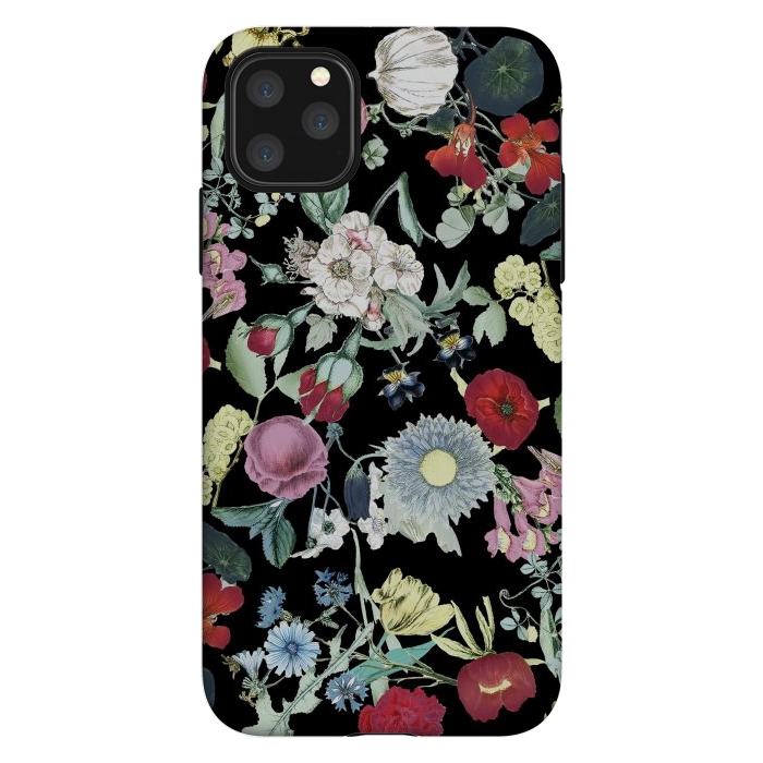 iPhone 11 Pro Max StrongFit Elegant botanical flowers on black background by Oana 