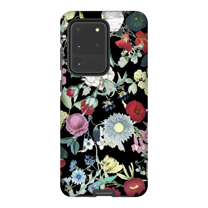 Galaxy S20 Ultra StrongFit Elegant botanical flowers on black background by Oana 