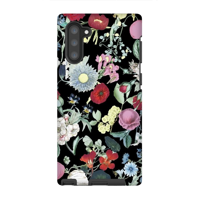 Galaxy Note 10 StrongFit Vintage flower garden - rich colors on black by Oana 