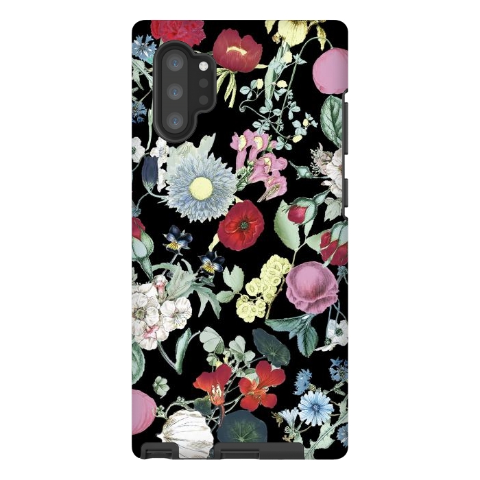 Galaxy Note 10 plus StrongFit Vintage flower garden - rich colors on black by Oana 