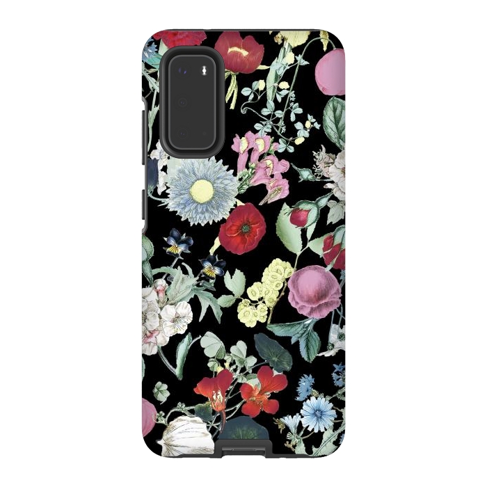 Galaxy S20 StrongFit Vintage flower garden - rich colors on black by Oana 