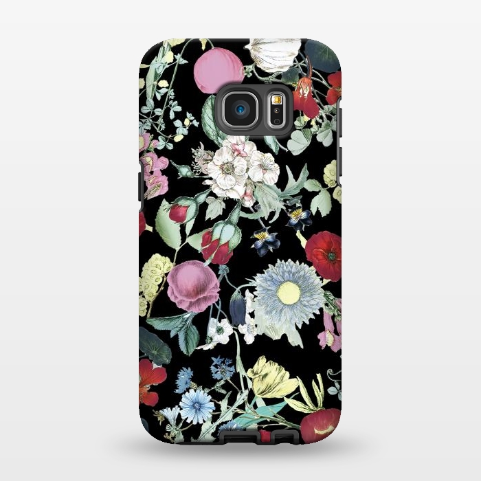 Galaxy S7 EDGE StrongFit Vintage flower garden - rich colors on black by Oana 