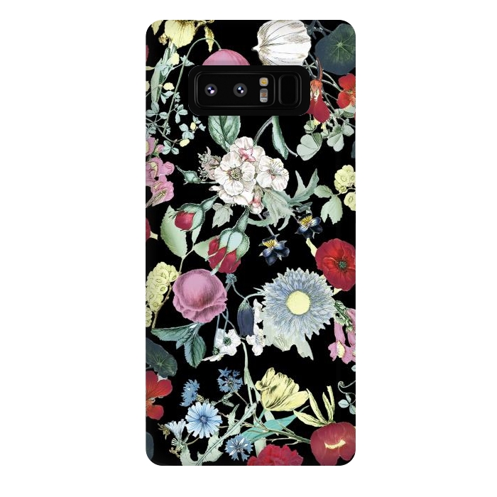 Galaxy Note 8 StrongFit Vintage flower garden - rich colors on black by Oana 