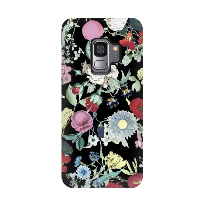 Galaxy S9 StrongFit Vintage flower garden - rich colors on black by Oana 