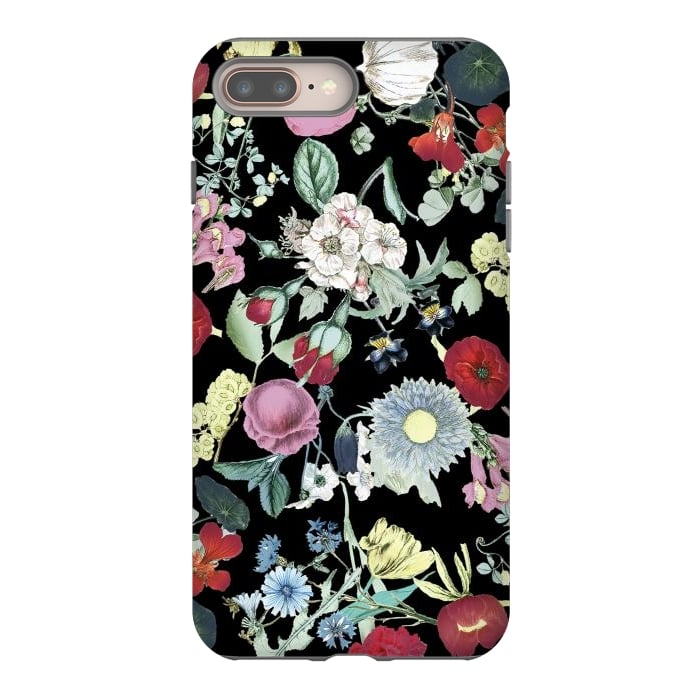 iPhone 8 plus StrongFit Vintage flower garden - rich colors on black by Oana 
