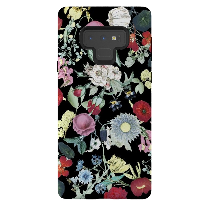 Galaxy Note 9 StrongFit Vintage flower garden - rich colors on black by Oana 