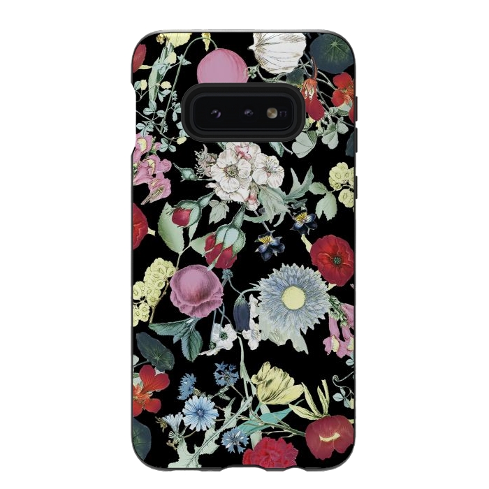 Galaxy S10e StrongFit Vintage flower garden - rich colors on black by Oana 