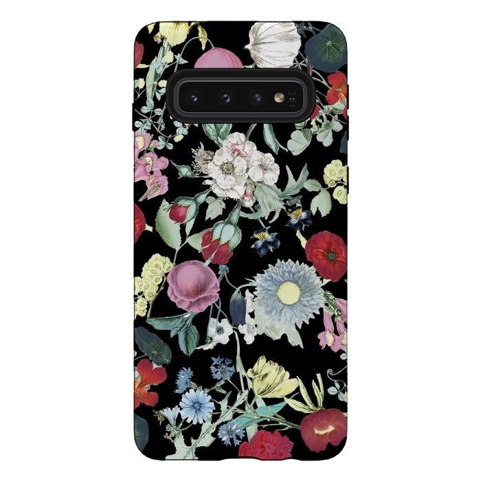 Galaxy S10 StrongFit Vintage flower garden - rich colors on black by Oana 