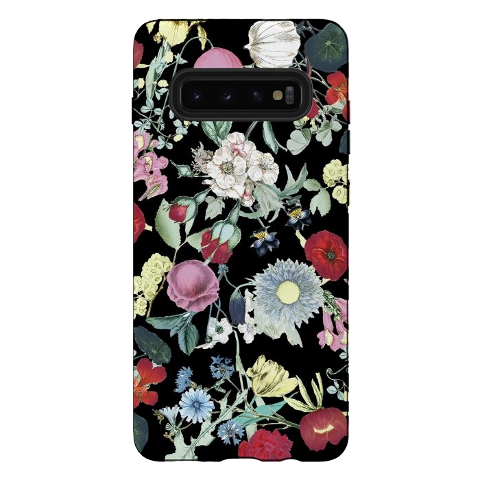 Galaxy S10 plus StrongFit Vintage flower garden - rich colors on black by Oana 
