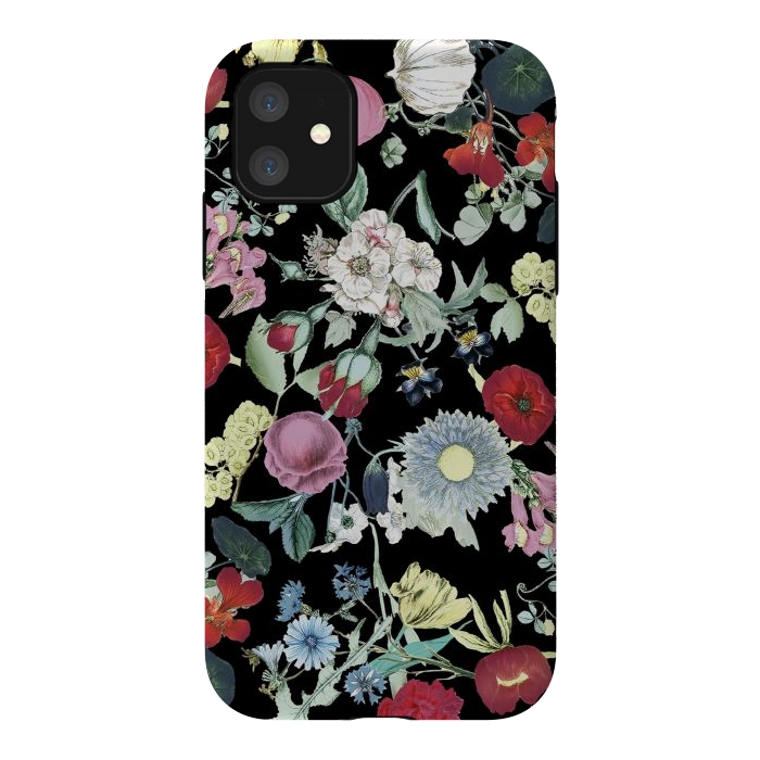 iPhone 11 StrongFit Vintage flower garden - rich colors on black by Oana 