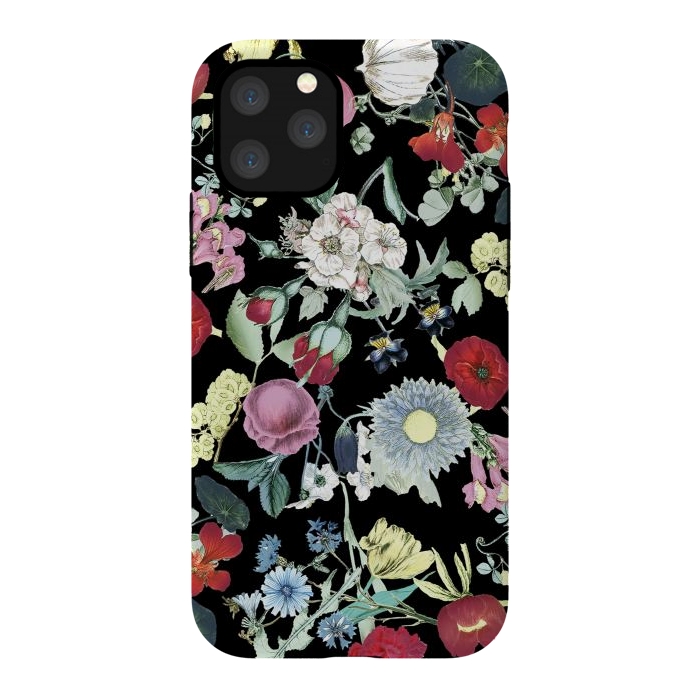 iPhone 11 Pro StrongFit Vintage flower garden - rich colors on black by Oana 