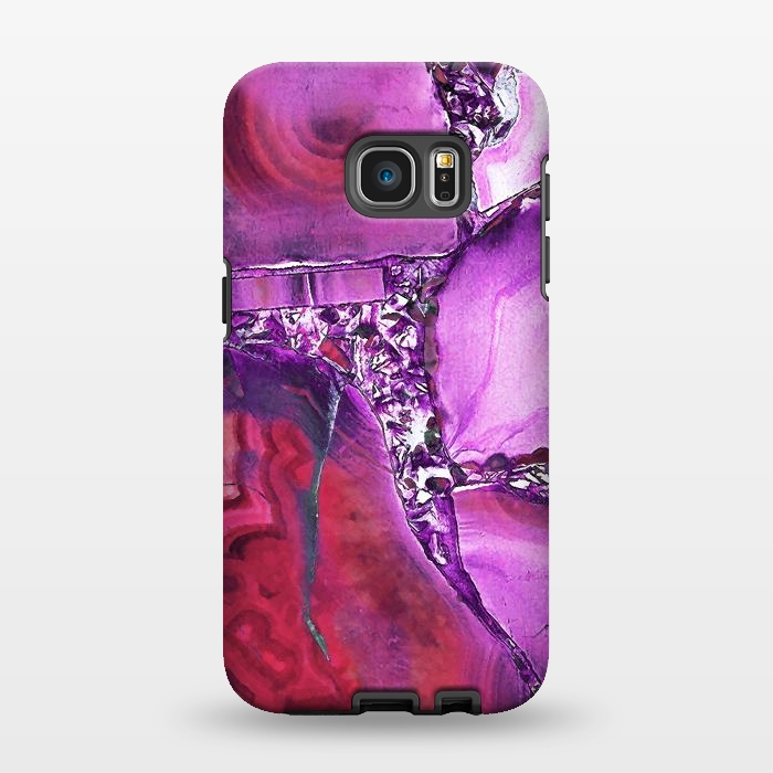 Galaxy S7 EDGE StrongFit Vibrant red pink geode and rhinestones by Oana 