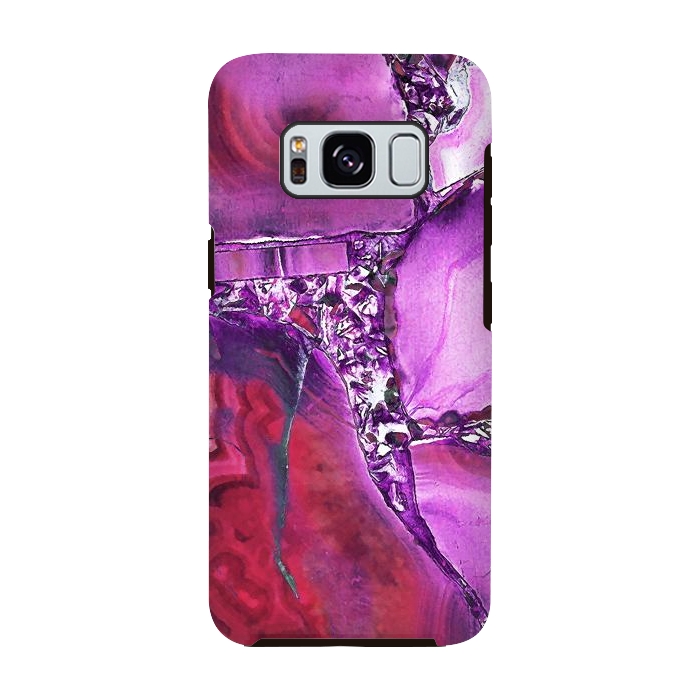 Galaxy S8 StrongFit Vibrant red pink geode and rhinestones by Oana 