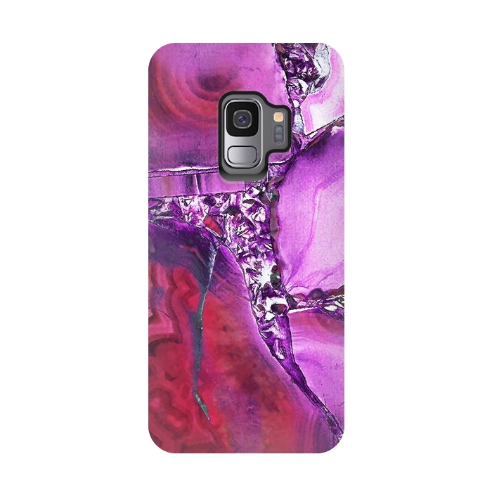 Galaxy S9 StrongFit Vibrant red pink geode and rhinestones by Oana 