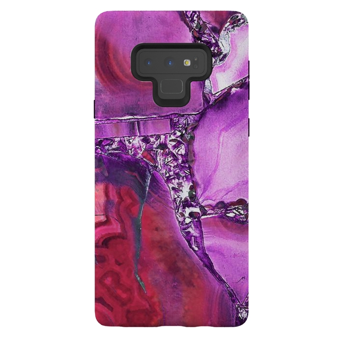 Galaxy Note 9 StrongFit Vibrant red pink geode and rhinestones by Oana 