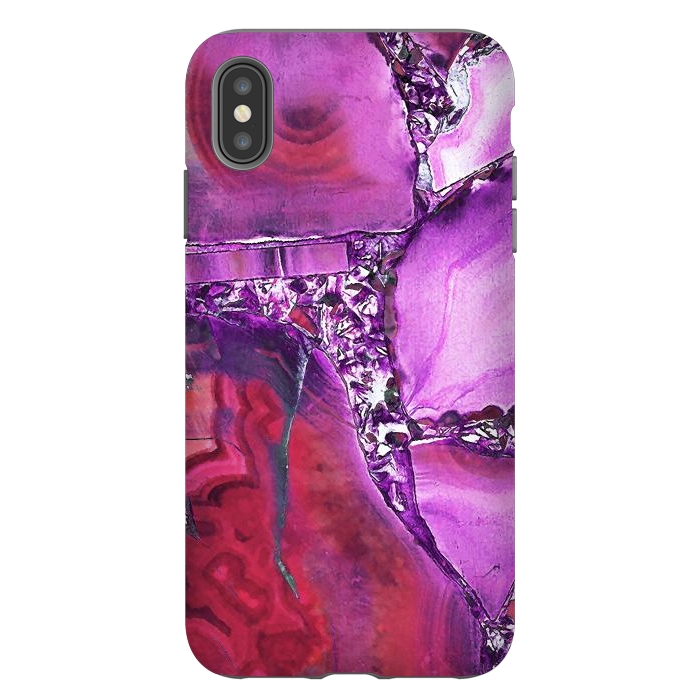 iPhone Xs Max StrongFit Vibrant red pink geode and rhinestones by Oana 