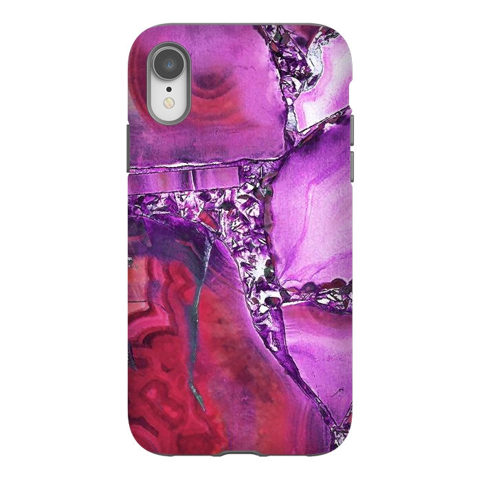 iPhone Xr StrongFit Vibrant red pink geode and rhinestones by Oana 