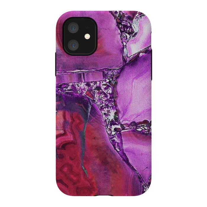 iPhone 11 StrongFit Vibrant red pink geode and rhinestones by Oana 