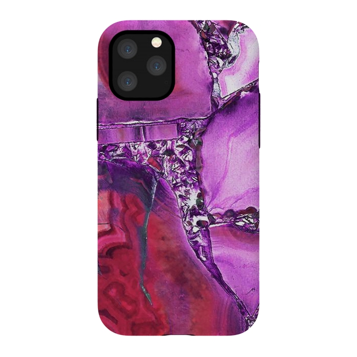 iPhone 11 Pro StrongFit Vibrant red pink geode and rhinestones by Oana 