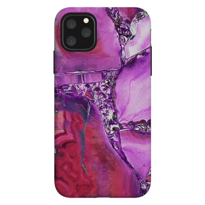 iPhone 11 Pro Max StrongFit Vibrant red pink geode and rhinestones by Oana 