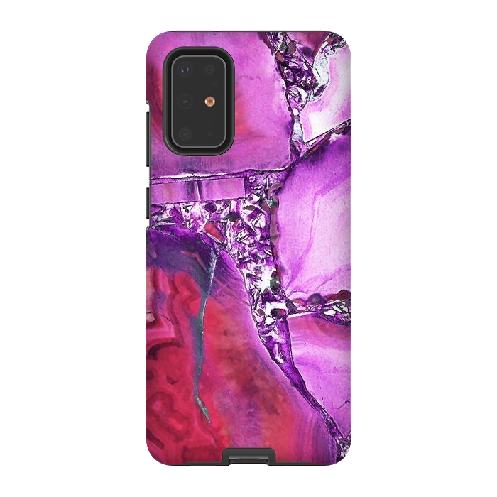 Galaxy S20 Plus StrongFit Vibrant red pink geode and rhinestones by Oana 